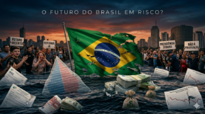 imagem impactante e cinematográfica no estilo de capa de artigo econômico