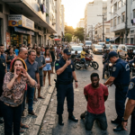 imagem realista e cinematográfica, formato vertical 9:16, mostrando uma cena de prisão urbana