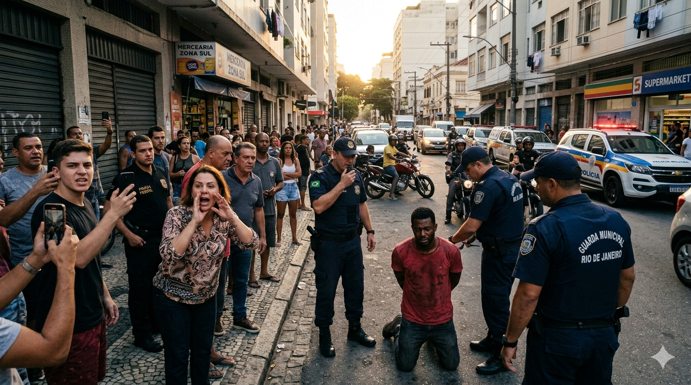 imagem realista e cinematográfica, formato vertical 9:16, mostrando uma cena de prisão urbana